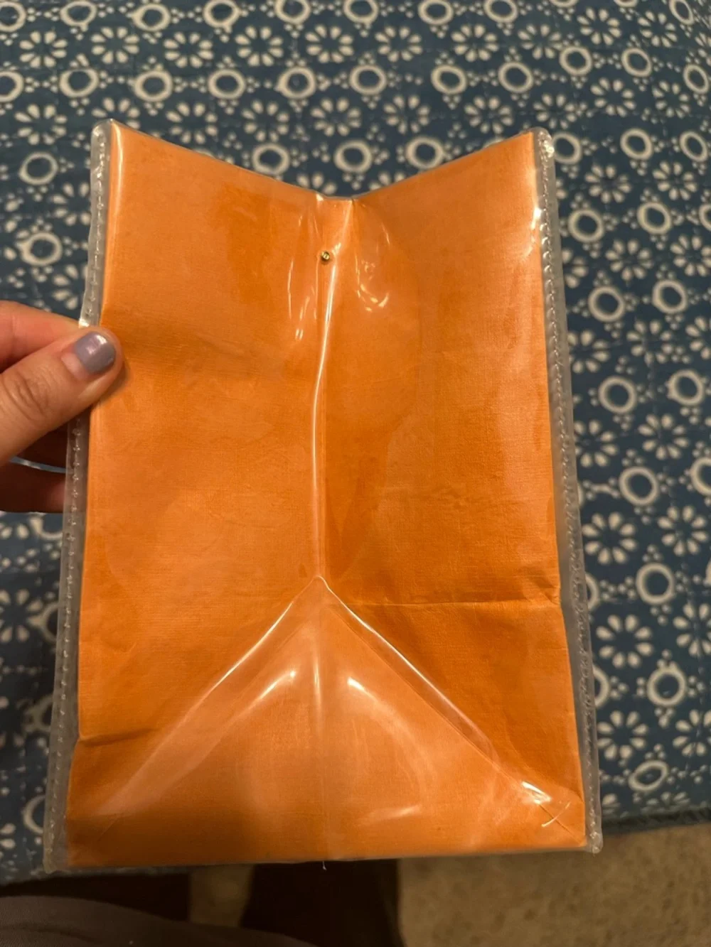 Upcycled Louis Vuitton Orange Shopping Bag Made into a Tote with Tan Handles - Picture 4 of 11